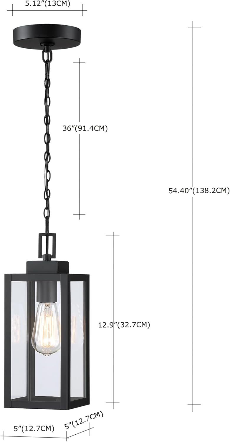 Faymart lighting إضاءة معلقة خارجية 13 بوصة للشرفة - إضاءة معلقة خارجية مثبتة على السقف من الصلب والزجاج - Image 2